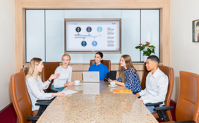 Clients meeting in a fully equipped boardroom with first class IT and premium service.