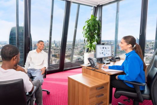 Serviced Office with view at The Leadenhall Building, featuring people working in a modern space with a luxury fit-out.