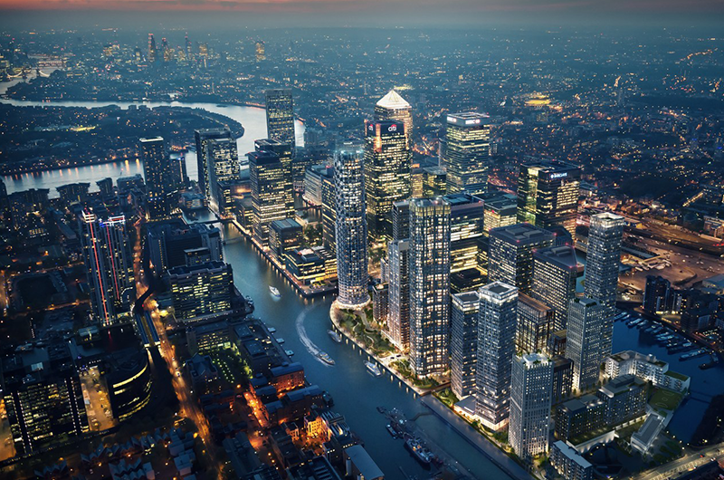 Panoramic view of Canary Wharf - London.